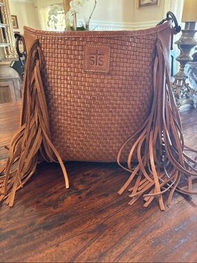 STS Brown Woven Leather Fringe Shoulder Bag